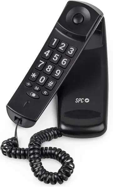 SPC Original Lite 2 Telefono Fijo – sin Pilas – sin Conexion a la Luz – Indicador Luminoso – 10 Memorias Indirectas – Compacto y Ligero – Color Negro