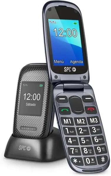 SPC Telefono Movil para Mayores con Botones Grandes – Tapa y Botones Retroiluminados – Boton SOS y Botones de Marcacion Directa – Control Remoto Mediante SMS – Doble Pantalla, Base de Carga y Conectividad – Color Negro