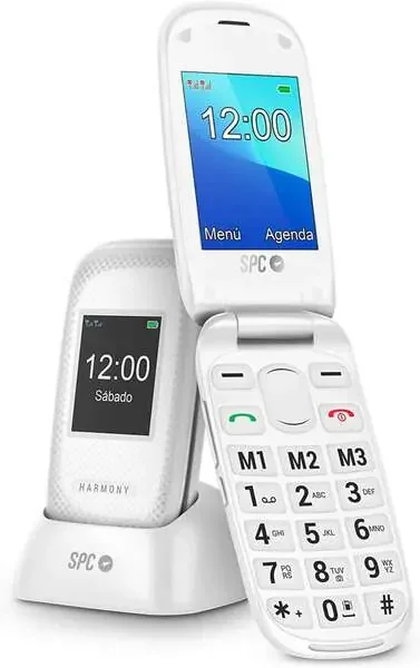 SPC Telefono Movil para Mayores con Botones Grandes – Tapa y Botones Retroiluminados – Boton SOS y Botones de Marcacion Directa – Control Remoto Mediante SMS – Doble Pantalla, Base de Carga y Conectividad – Color Blanco