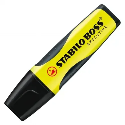 Stabilo Boss Executive Marcador Fluorescente – Zona de Agarre – Trazo entre 2 y 5mm – Recargable – Tinta con Base de Agua – Color Amarillo (10 uds)