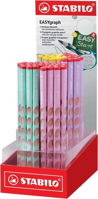 Stabilo Easygraph Pastel Expositor de 60 Lapices de Grafito – Mina HB de 3.15mm – Diseño Ergonomico – Colores Surtidos