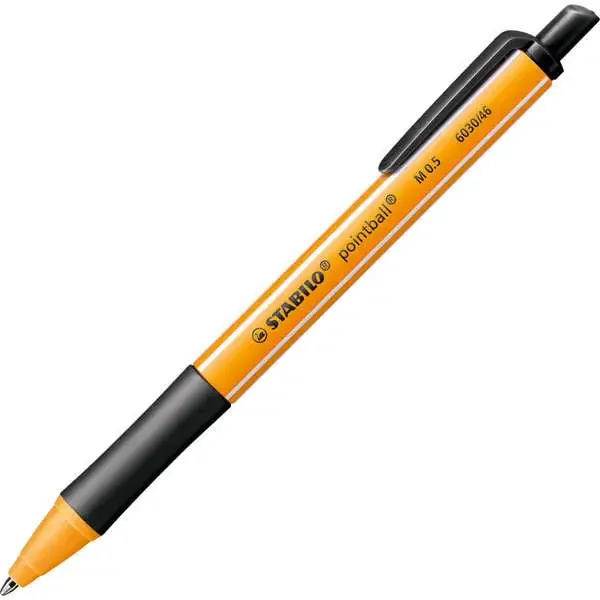 Stabilo Pointball Boligrafo Retractil – Punta de 1mm – Tinta con Base de Aceite – Recargable – 79% Plastico Reciclado – Grip Antideslizante – Color Negro (10 uds)