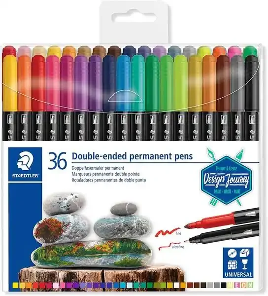Staedtler 3187 Pack de 36 Rotuladores Permanentes de Doble Punta – Resistente al Agua – Secado Rapido – Colores Surtidos