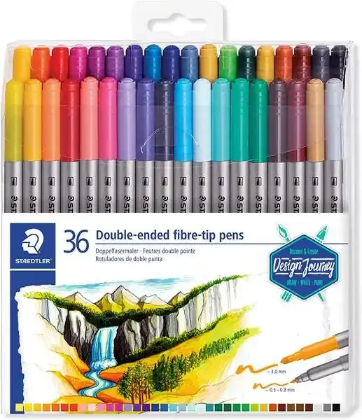 Staedtler 3200 Pack de 36 Rotuladores de Doble Punta – Resistente a la Presion – Colores Surtidos
