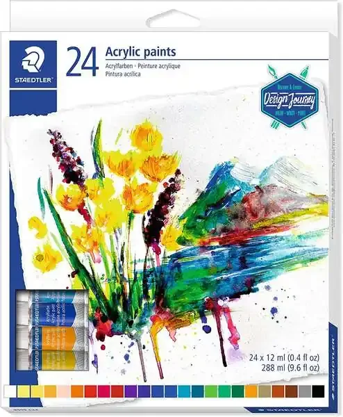 Staedtler 8500 Pack de 24 Tubos de Pintura Acrilica – Facil de Mezclar – Para Amplia Variedad de Superficies – Colores Surtidos