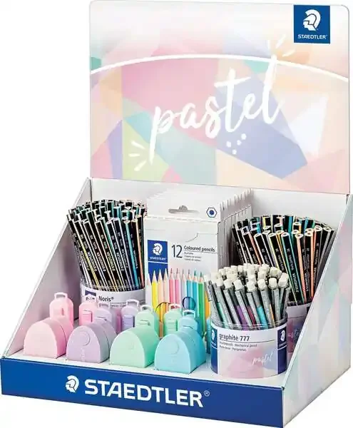 Staedtler Expositor con 182 Piezas Surtidas – Modelos Lapices Noris 118, Lapices Noris 119, Portaminas Graphite 777, Estuches 146 C, Gomas 525 PS1, Afilalapices 512 PS2