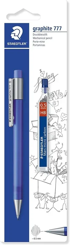 Staedtler Graphite 777 1 Portaminas 0.5mm + 1 Tubo de Minas HB – Cuerpo Engomado – Guia de Mina Antirrotura – Colores Surtidos