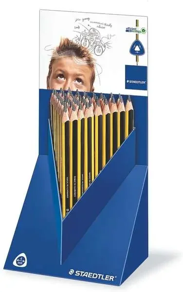 Staedtler Jumbo Noris 119 Expositor con 48 Lapices de Grafito Triangulares – Mina HB – Resistencia a la Rotura