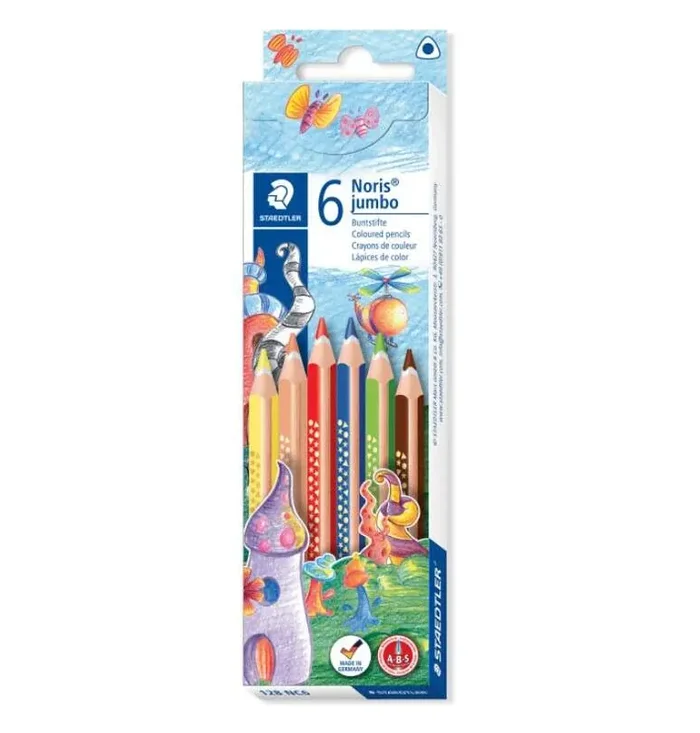 Staedtler Jumbo Noris 128 Pack de 6 Lapices Triangulares de Colores – Diseño Ergonomico – Colores Surtidos