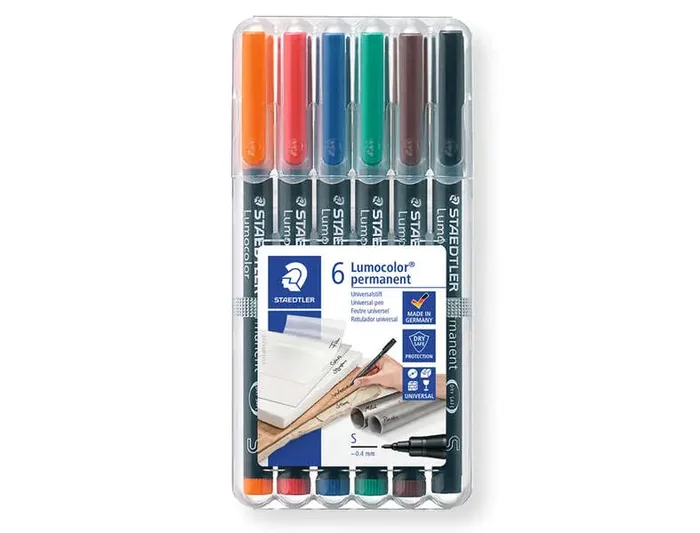 Staedtler Lumocolor 317 Pack de 6 Rotuladores Permanentes – Punta Media Redonda – Trazo 1mm aprox. – Capuchon con Clip – Secado Rapido – Colores Surtidos
