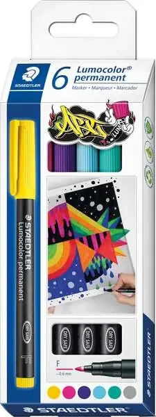 Staedtler Lumocolor 318 C6 Pack de 6 Rotuladores Permanentes – Trazo de 0.6mm Aprox – Secado Rapido – Colores Surtidos