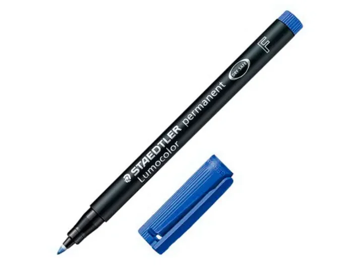Staedtler Lumocolor 318 Rotulador Permanente – Punta Fina Redonda – Trazo 0.6mm – Capuchon con Clip – Secado Rapido – Color Azul (10 uds)