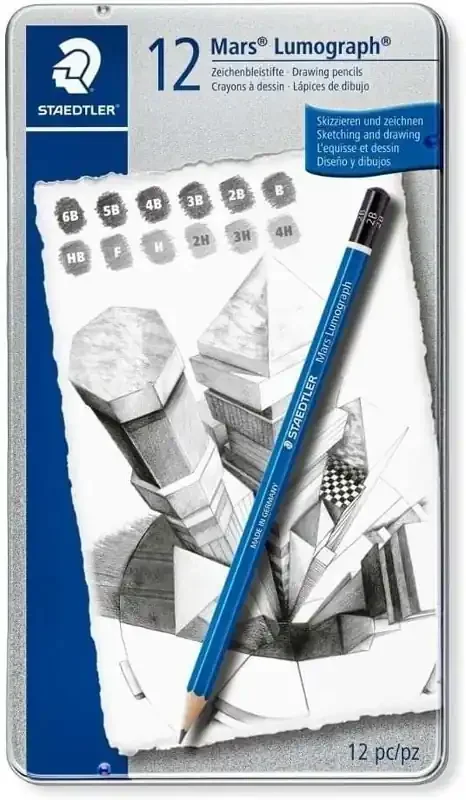 Staedtler Mars Lumograph 100 Pack de 12 Lapices de Grafito – Resistencia a la Rotura – Graduaciones Surtidas