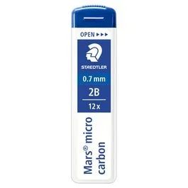 STAEDTLER Mars micro carbon – Minas de lápiz – 2B – 0.7 mm – para P/N: 760 07, 775 07, 779 07-2, 779 07-3, 779 07-9