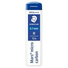 STAEDTLER Mars micro carbon – Minas de lápiz – H – negro jet – 0.7 mm – para graphite 760, 762, 779