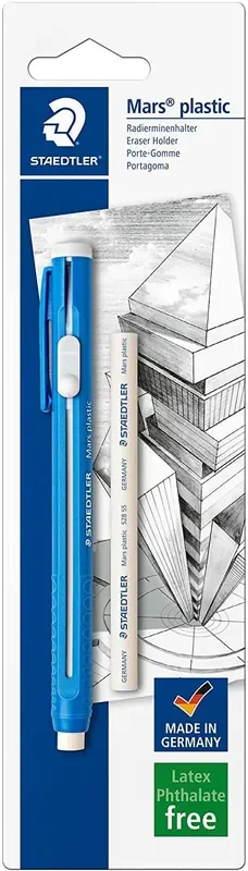 Staedtler Mars Plastic 528 50 Pack de 1 Portagomas en Forma de Lapiz + 1 Goma de Repuesto – Con Cursor para Deslizar la Goma – Sin Ftalatos ni Latex