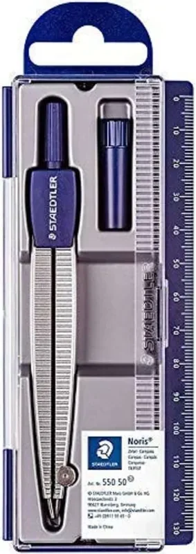 Staedtler Noris 550 Compas Escolar de Precision – Obtusangulo y Aguja Roma a Prueba de Lesiones – Diametro Maximo 300mm