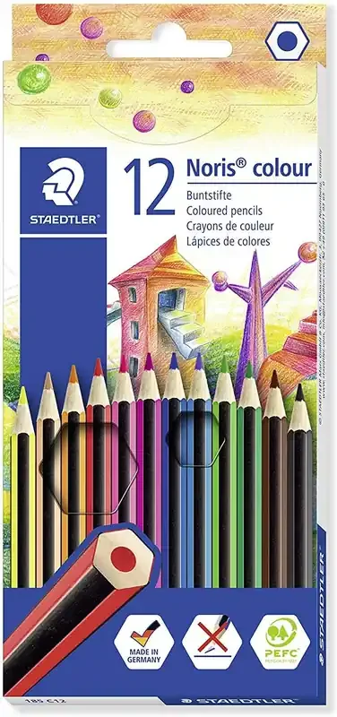 Staedtler Noris Colour 185 Pack de 12 Lapices Hexagonales de Colores – Fabricados en Wopex – Muy Resistentes – Madera de Fuentes Sostenibles – Colores Surtidos