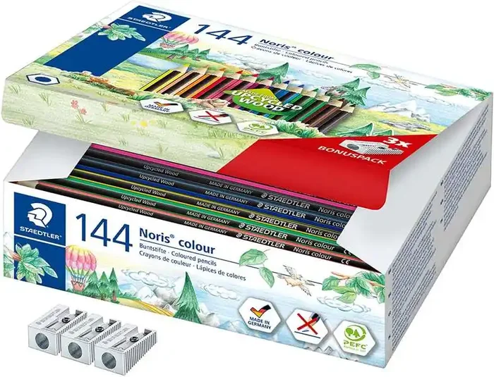 Staedtler Noris Colour 185 Pack de 144 Lapices Hexagonales de Colores – Resistencia a la Rotura – Colores Surtidos