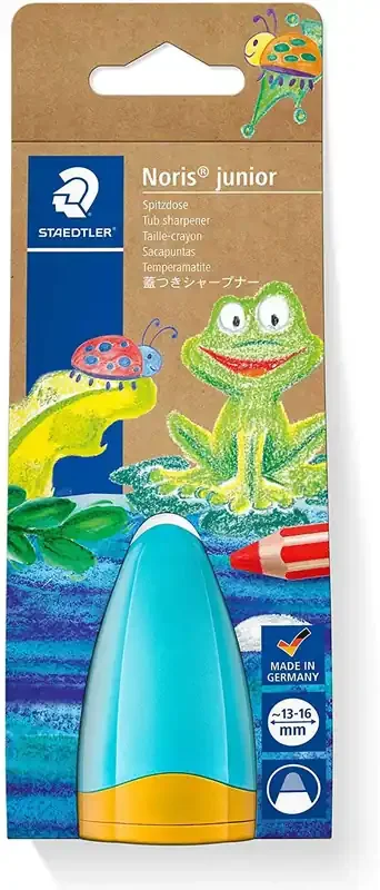 Staedtler Noris Junior 516 Sacapuntas de Plastico con Deposito – Forma Conica para Manos Pequeñas – Para Lapices Gruesos