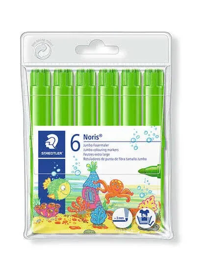 Staedtler Noris Watercolour 340 Pack de 6 Rotuladores de Gran Tamaño – Trazo 3mm Aprox – Lavable Facilmente – Tinta Base de Agua – Color Verde Claro