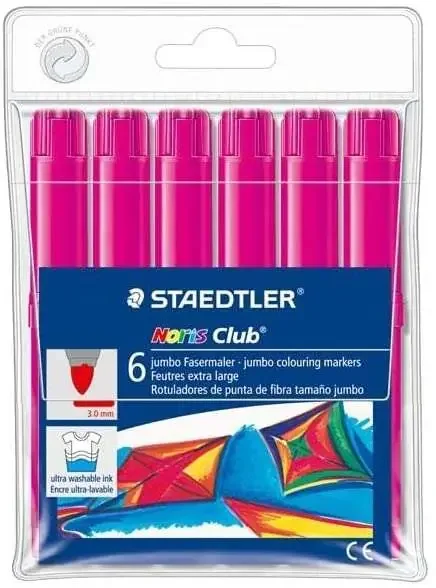 Staedtler Noris Watercolour 340 Pack de 6 Rotuladores de Gran Tamaño – Trazo 3mm Aprox – Lavable Facilmente – Tinta Base de Agua – Color Magenta
