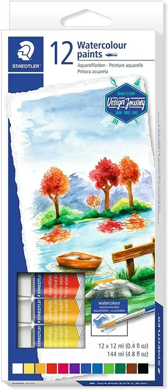 Staedtler Pack de 12 Tubos de Acuarela 12ml – Colores Brillantes – Usar en Papel Acuarela o Cartulina – Colores Surtidos