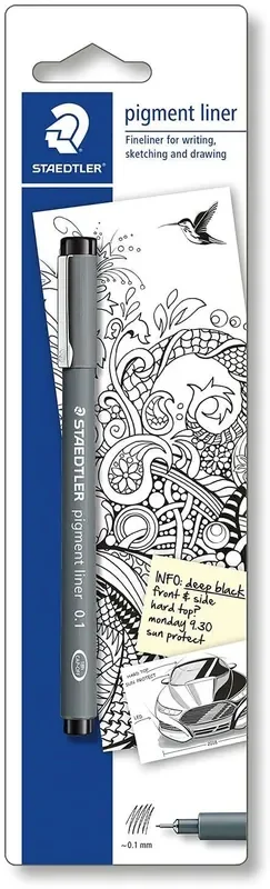 Staedtler Pigment Liner 308 Blister con Rotulador Calibrado – Trazo 0.2mm – Punta Engarzada en Metal – Color Negro