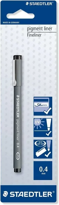 Staedtler Pigment Liner 308 Blister con Rotulador Calibrado – Trazo 0.4mm – Punta Engarzada en Metal – Color Negro
