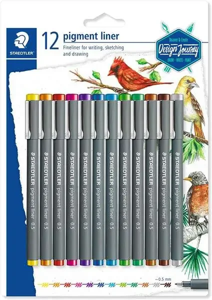 Staedtler Pigment Liner 308 Pack de 12 Rotuladores Calibrados – Trazo 0.5mm – Secado Rapido – Colores Surtidos