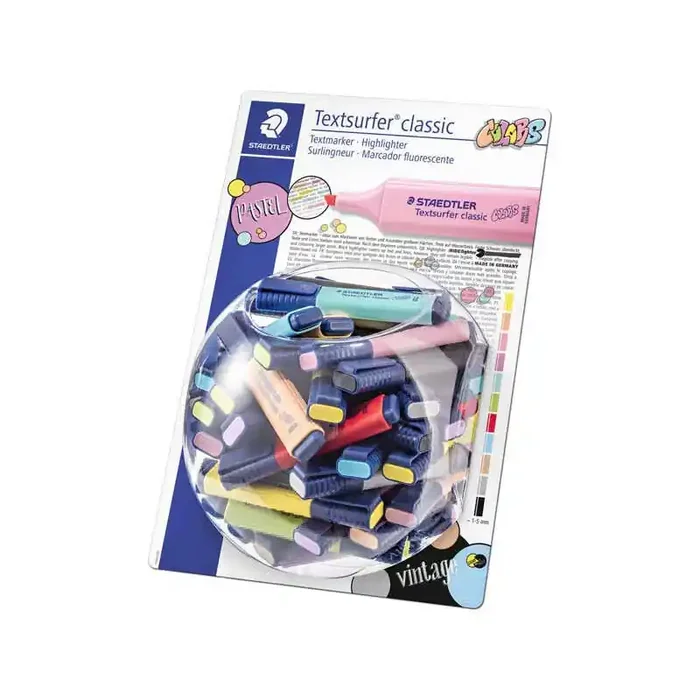 Staedtler Textsurfer Classic 364 Expositor de 100 Marcadores Fluorescentes – Punta Biselada 1 – 5 mm Aprox – Secado Rapido – Colores Surtidos