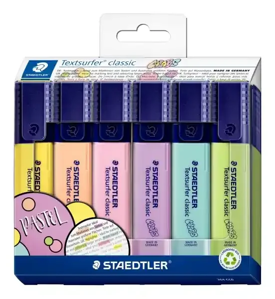 Staedtler Textsurfer Classic 364 Pack de 6 Marcadores Fluorescentes – Secado Rapido – Trazo 1 – 5mm Aprox – Colores Surtidos