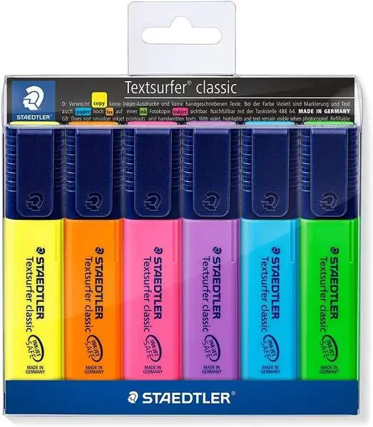 Staedtler Textsurfer Classic 364 Pack de 6 Marcadores Fluorescentes – Secado Rapido – Trazo 1 – 5mm Aprox – Colores Surtidos