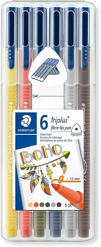 Staedtler Triplus Color 323 Pack de 6 Rotuladores de Punta Fina – Trazo 1mm Aprox – Tinta Base de Agua – Colores Surtidos
