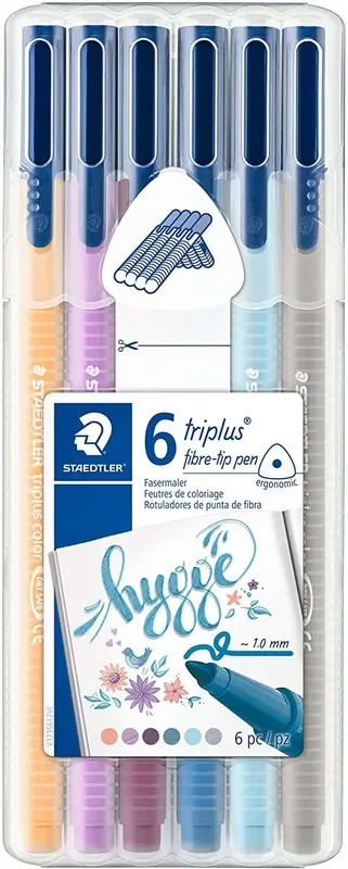 Staedtler Triplus Color 323 Pack de 6 Rotuladores de Punta Fina – Trazo 1mm Aprox – Tinta Base de Agua – Colores Surtidos
