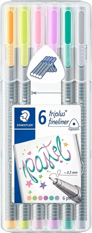 Staedtler Triplus Fineliner 334 Pack de 6 Rotuladores de Punta Fina – Trazo 0.3mm Aprox – Tinta Base de Agua – Colores Surtidos