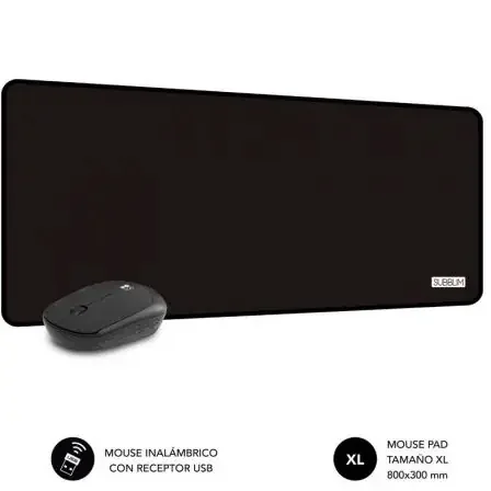 Subblim Alfombrilla de escritorio Harmony – 800x300x2 mm – Resistente al agua – Base antideslizante – Diseño ergonómico – Resolución de hasta 1200 dpi – Color Negro