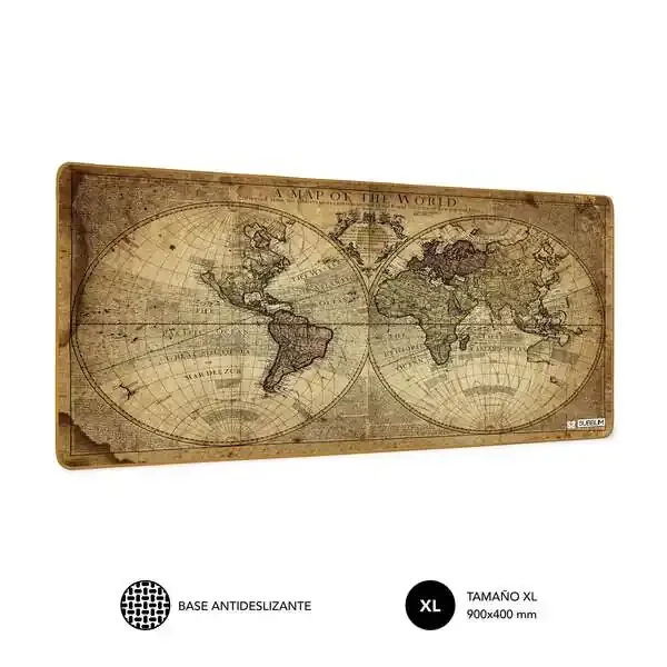 Subblim Alfombrilla de Escritorio Mapa Del Mundo Vintage – Tamaño 900x400x3mm – Espacio para Raton y Teclado – Resistente al Agua – Base Antideslizante – Diseño Elegante