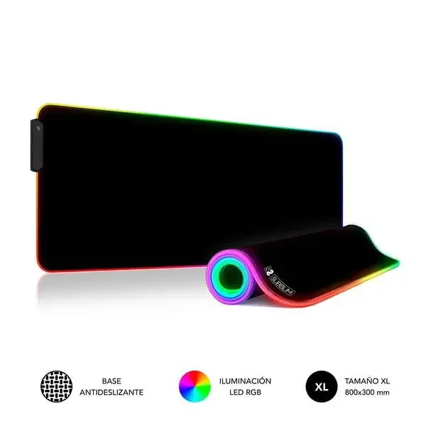 Subblim Alfombrilla LED Rgb Extra Grande 800x300x4mm – Espacio Holgado para Raton y Teclado – 9 Colores y 3 Efectos de Iluminacion – Bordes Cosidos Duraderos – Resistente al Agua – Base Antideslizante de Goma – Color Negro