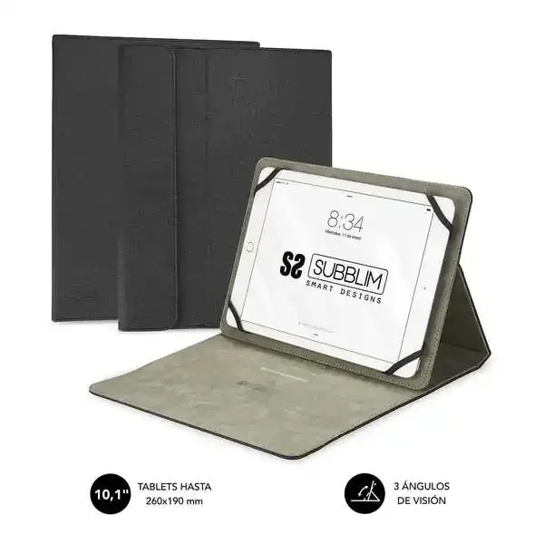 Subblim Clever Stand Case – Funda Universal para Tablet – Diseño Moderno y Elegante – Posicion Stand con 3 Angulos de Vision – Adaptable a Todos Los Modelos de Tablet – Interior Suave y Aterciopelado – Color Negro