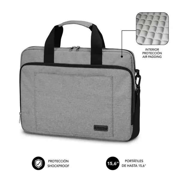 Subblim Maletin para Ordenador Portatil – Diseño Elegante para Portatiles de hasta 15,6″ – Sistema de Proteccion Air Padding – Doble Cremallera – Compartimentos Separados – Gran Capacidad de Almacenamiento – Color Gris