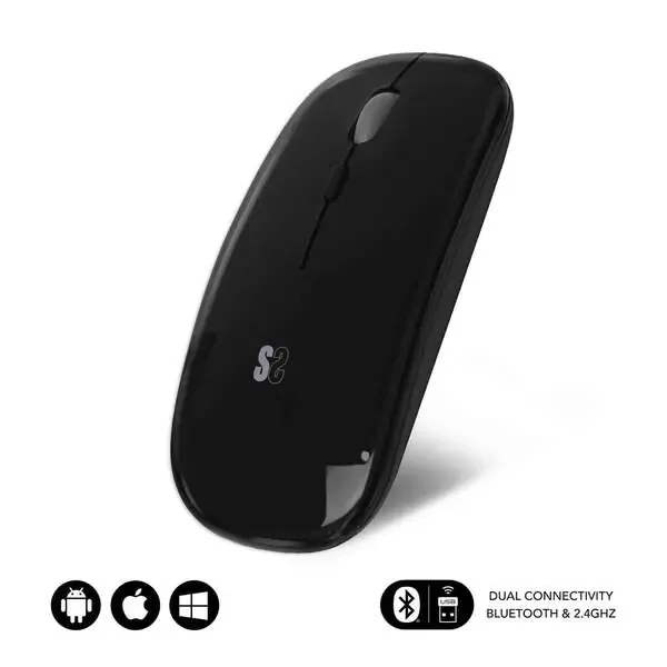 Subblim Raton Dual Flat – Conectividad Dual – Tecnologia Silent Click – Bateria de Larga Duracion – Diseño Elegante – Color Negro