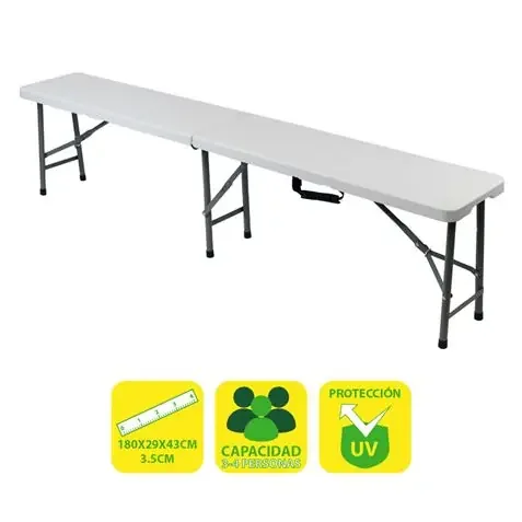 Sungarden Banco de Resina Plegable 180x29x43cm 3.5cm – Color Blanco