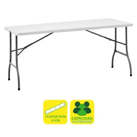Sungarden Mesa de Resina Plegable 152x70x74cm 3.5cm – Color Blanco