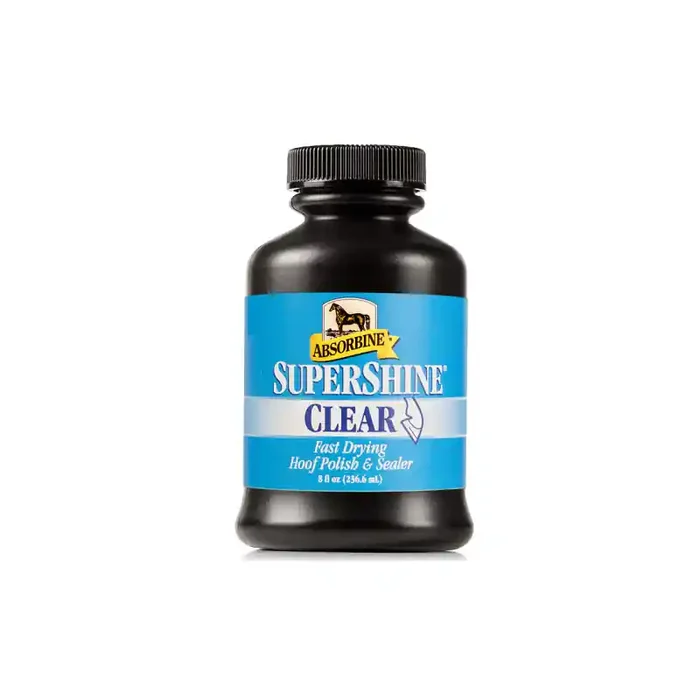SuperShine Hoof Polish & Sealer Clear with Brush Absorbine 236 ml Pulidor y sellador transparente de cascos de secado rápido