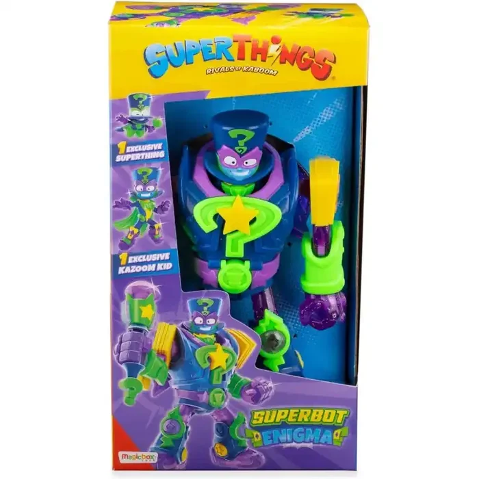SUPERTHINGS – Superbot Enigma, Robot articulado héroe con Accesorios de Combate, 1 Kazoom Kid y 1 SuperThing exclusivos