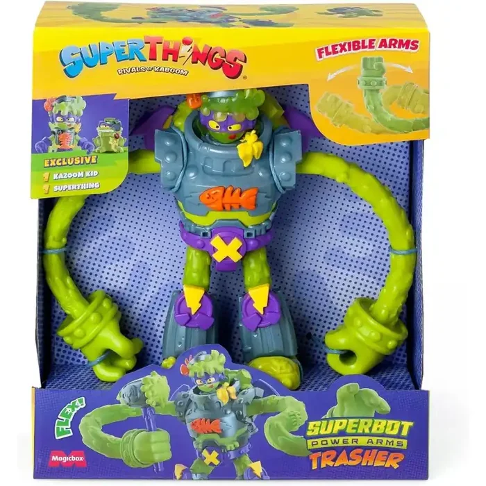SUPERTHINGS Superbot Trasher – Robot articulado Villano Incluye 1 Kazoom Kid y 1 SuperThing exclusivos