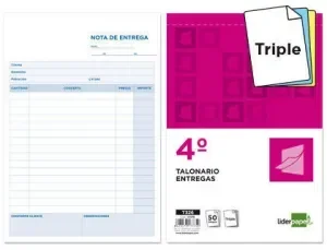 TALONARIO LIDERPAPEL ENTREGAS CUARTO ORIGINAL Y 2 COPIAS T326