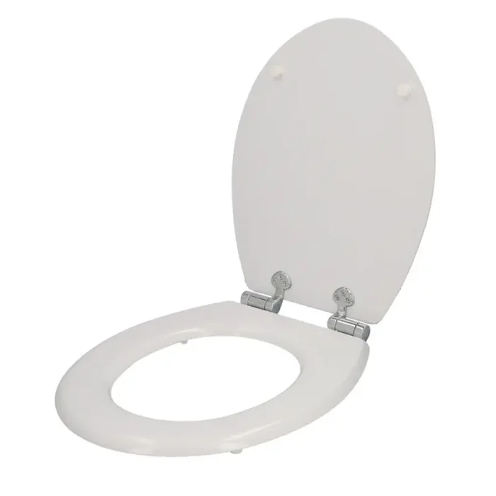 Tapa W.C. Universal Blanca Caída Amortiguada, Asiento Inodoro, Cierre Lento, Bisagras Ajustables,