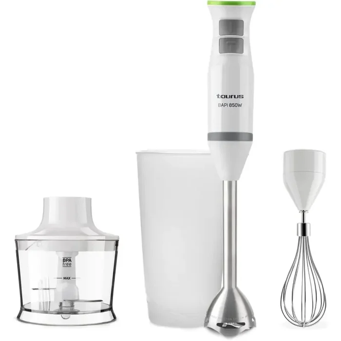 Taurus Bapi 850 Plus Inox Batidora de Mano, 850W bate y pica hielo agarre ergonómico